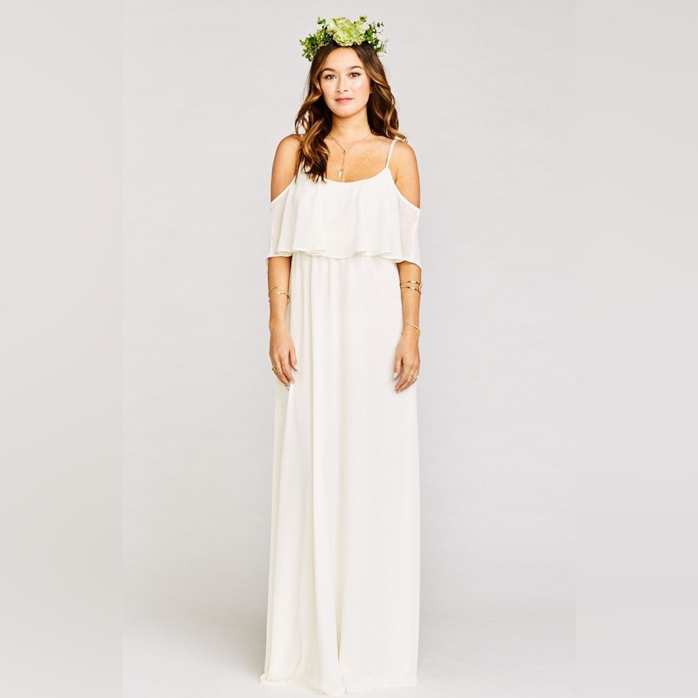 Show Me Your Mumu Caitlin Ruffle Maxi Dress White X-Small NWT | Bridal Shower